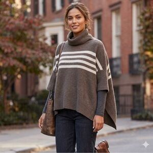 360 Sweater Sz S 100% Cashmere Relaxed Short Sleeve Sage Green Striped Sweater